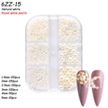 6-grid box set of natural white round pearls in mixed sizes for nail art decoration - 6-Grid Pearl ZZ15 (Natural White Round Whole Pearls)