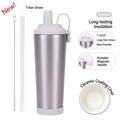 830ml silberner Edelstahlbecher mit Keramikbeschichtung, Magnetgriff und breitem Strohhalm - 830ml / Silber Stil A