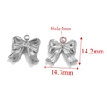 Silver stainless steel bow pendant with 14.2x14.7mm dimensions and 2mm hole - Steel-B (1.53g)