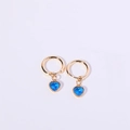 Elegant gold hoop earrings with blue transparent heart pendant for a minimalist style - December/Zircon Blue