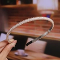 Detail showing hand-held champagne crystal headband with sparkling silver metal frame - 10# Champagne White Rhinestone Headband