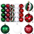 Set di 40 palline di Natale assortite rosse e verdi con motivi in scatola trasparente - Set da 40 pezzi 6cm / Rosso Verde Bianco