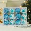 Blue and white Christmas balls set with glitter snowflakes in a 12-piece festive gift box - Lake Blue (Sequin Style)