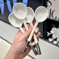 Set of four minimalist silver and white ceramic soup spoons with long metal handles - Silver Plated Japanese Soup Spoon 4Pcs