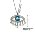 Detailweergave van de boze oog hanger met blauwe zirkonia en kwastje met afmetingen - Hemelsblauw Boze Oog Stijl (KSN00038SKB00)