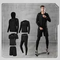 Men's 5-piece black compression set with contrast stitching for gym and running - S / Top And Bottom (Slim Patchwork) / Black