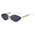 Rimless diamond cut sunglasses with dark grey lenses and gold hollowed-out metal frame - Bright Gold Frame All Gray Lens