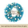 50cm blue artificial Christmas wreath with silver ornaments and warm LED lights - Blue Warm Light-50cm