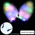 White plush bunny ear headband with glowing colorful LED lights and soft comfort tips - Bunny Ear Headband / 14 LED Faux Fur White + Colorful Light