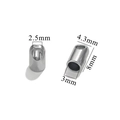Conector cilíndrico de acero inoxidable plateado con medidas detalladas de 8mm para DIY - Agujero 3mm / Color Acero