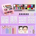 Water-soluble face body paint kit with 27 colors, 18 brushes and pink storage box - 2024 New 12 Grid Composite Palette + 15 Colors Multi-Stencil Tool Kit