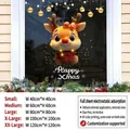 Stickers de Noël pour fenêtre avec renne et texte Happy Xmas, adhérence électrostatique - XYSD-028-2 Renne de dessin animé (Happy Xmas) / Petit (40x40cm)