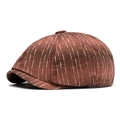Brown striped newsboy cap for men featuring a classic vintage woven fabric texture - Red