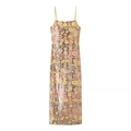 Damen Paillettenkleid mit Blumenmuster und Spaghettiträgern in schmaler Passform - S / Champagner