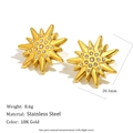 18K gold plated stainless steel star earrings with clear zircons, size 20.3mm and weight 8.6g - Star Burst Zircon Studs - Gold - Ear Clip