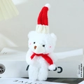 Close-up of cute plush bear with red knitted Christmas hat and scarf detail - 15-18cm / Christmas Blush White Red Scarf