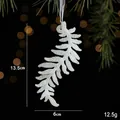 White fern leaf Christmas ornament with silver glitter finish for festive decoration - Leaf Style