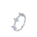 S925 Sterling Silber Ring mit blauen Opal Kleeblättern und zartem Blumendesign - US Größe 5 / Silber