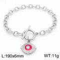 Silver OT buckle bracelet with red devil's eye charm, size 190x6mm and 11g weight - Steel Color (KB183040-TJG)