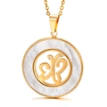 Titanium steel gold necklace featuring a round shell pendant with a hollow butterfly design - Gold Color (Butterfly/Mother of Pearl)