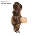 Dark Brown and Caramel Blonde drawstring ponytail extension with long wavy synthetic hair - Dark Brown / Caramel Blonde