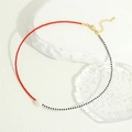 Detail of colorful MGB glass beads necklace with irregular freshwater pearl pendant - Red And Black (NE2143-A)