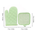 Insulated oven mitt and square pot holder set in light green with white polka dots - Cotton Linen Green Polka Dot Mitt & Pad Set