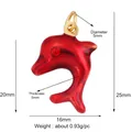 Colorful enamel red dolphin charm pendant for necklaces with gold lobster clasp - Red Dolphin