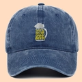 Navy blue washed cotton baseball cap with Save Water Drink Beer embroidery - Adjustable / Blue