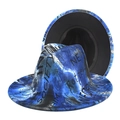 Cappello fedora tie-dye blu e nero con scritte graffiti e tesa larga per protezione solare - M (56-58cm) / Graffiti Tie-Dye Blu
