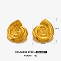 Golden spiral sea shell stud earrings in polished stainless steel for beach vacations - Polished Spiral Conch Earrings-Gold