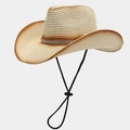 Détail du chapeau de cowboy rétro en paille avec bande tournesol et bord dégradé marron - Taille unique / Kaki clair