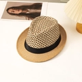 Zomerse fedora strohoed met geometrische patronen en zwart lint voor op het strand - L(58-60cm) / camel