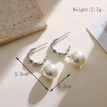 Elegant twisted silver hooks with large white teardrop pearls, size 3.3cm by 1.3cm - Silver Twisted Round Pearl Style (A067-4)