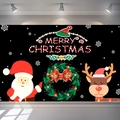 Christmas photography backdrop with Santa Claus and reindeer under studio lights - 180*110CM Black Background/Merry Christmas