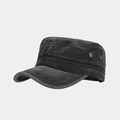 Detail view of washed cotton cadet cap with metal eyelets and vintage stitched texture - Adjustable / Black
