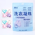 Five-in-one heart-shaped laundry detergent capsules in blue resealable packaging - 5-in-1 Rotating 30 Capsules Bagged