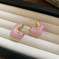 Pink marble-textured resin flower stud earrings with elegant gold-tone metal plating - 18# Pink Cloud Marble Pattern Semicircle Stud Earrings (Silver Earring Post)