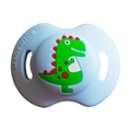 Light blue silicone baby pacifier with green cartoon dinosaur and embossed handle - Unicorn Pacifier / Blue