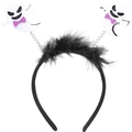 Close-up of Halloween ghost headband with black feathers and pink sequin bow ties - 27# Feather Ghost