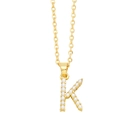 Detailed view of golden letter K pendant necklace inlaid with elegant white faux pearls - Gold Letter K