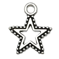 Vintage silver alloy star pendant with hollow design and beaded texture for DIY jewelry - Pentagram 15x17mm / Antique Silver