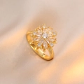 Elegant rotating four-leaf petal ring with sparkling zircons in a golden titanium finish - Rotating Sunflower Ring (J0270) / Gold