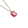 Vergulde box-ketting met roze emaille en heldere kristallen achthoekige hanger - Rood