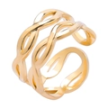 Golden double-layer intertwined wave open ring with adjustable minimalist design - Gold