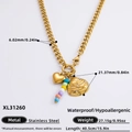 Goldene Edelstahl-Herzkette mit bunten Perlen und Zirkon-Ovalanhänger, Modell XL31260 - Halskette mit bunten Perlen, Herz & Strass-Oval (XL31260) / 18K Gold