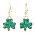 Pendientes de trébol verde brillante con ganchos dorados para San Patricio - Trébol Esmeralda Brillante (K-053)