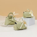 Sage green leather wedding candy bags with silk ribbon and gold wedding tag detail - Small / Pale Green