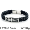 Bracciale in pelle intrecciata nera da uomo con chiusura teschio in acciaio e peso di 34g - Teschio dell'Angelo Caduto (KB53392-K)