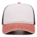 Washed distressed trucker hat with white front panel and mesh back for summer sun protection - Adjustable / Orange